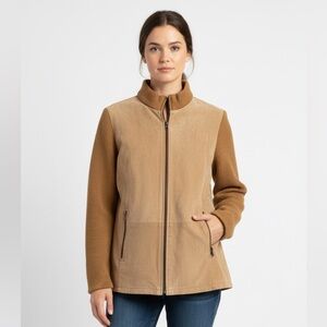 JG Hook 100% Leather Shell Jacket | Suede & Knit Mixed Media Vintage | Tan 16WP